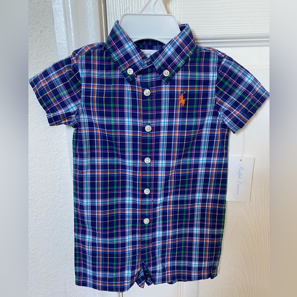 New with tag / Baby/ Size 3M 
Blue Ralph Lauren Plaid Collared Shirt